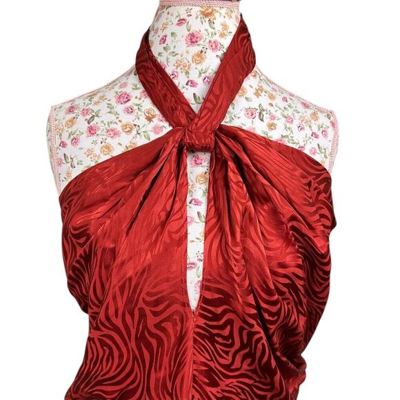 Ronny Kobo June Tiger Jacquard Halter Top Orange Red Silk Blend Small Blouse - Picture 3 of 11